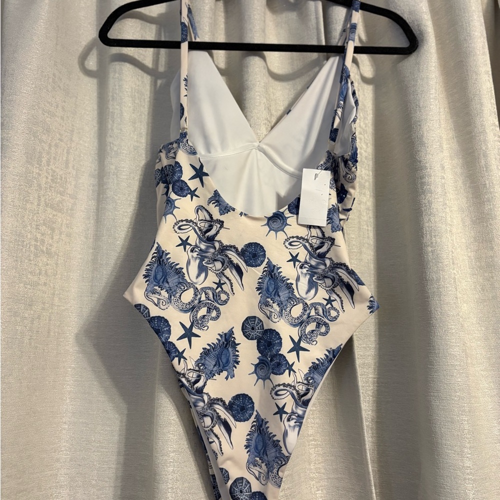 Oceanus Blue and White Octopus Women's One Piece Swimsuit - Picture 4 of 10